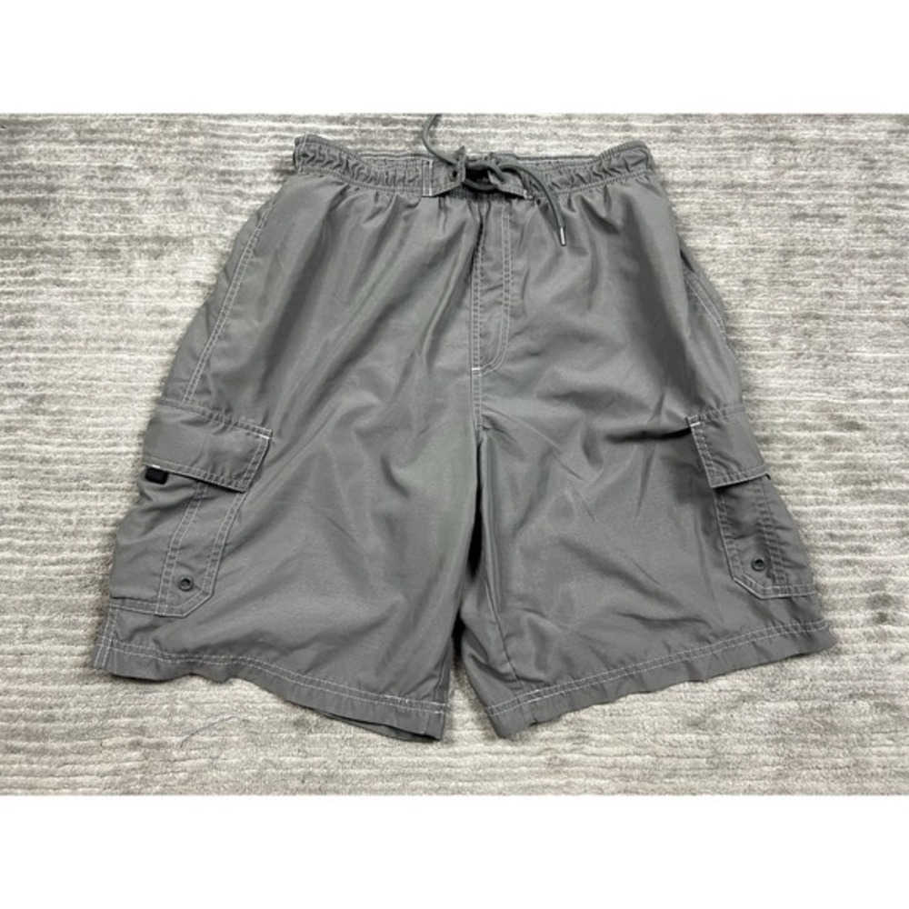 World Wide Sportsman Swimming Trunks Mens Medium Gray Mesh Lined Cargo Pocket
